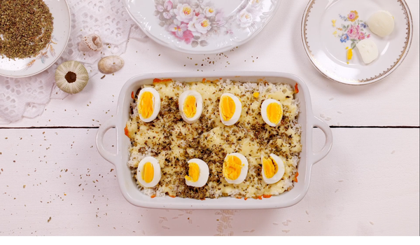Arroz com sardinha no forno